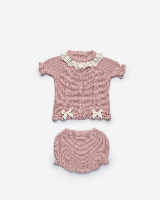 KNITTED BABY SET PINK