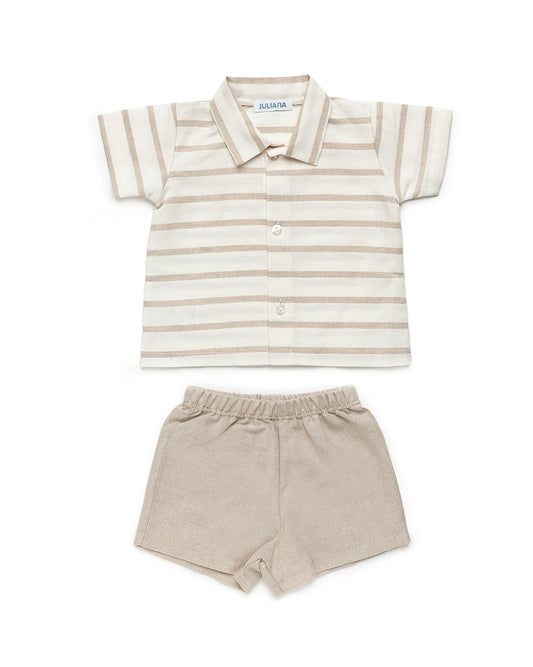 LEINEN HEMD MIT SHORTS BEIGE