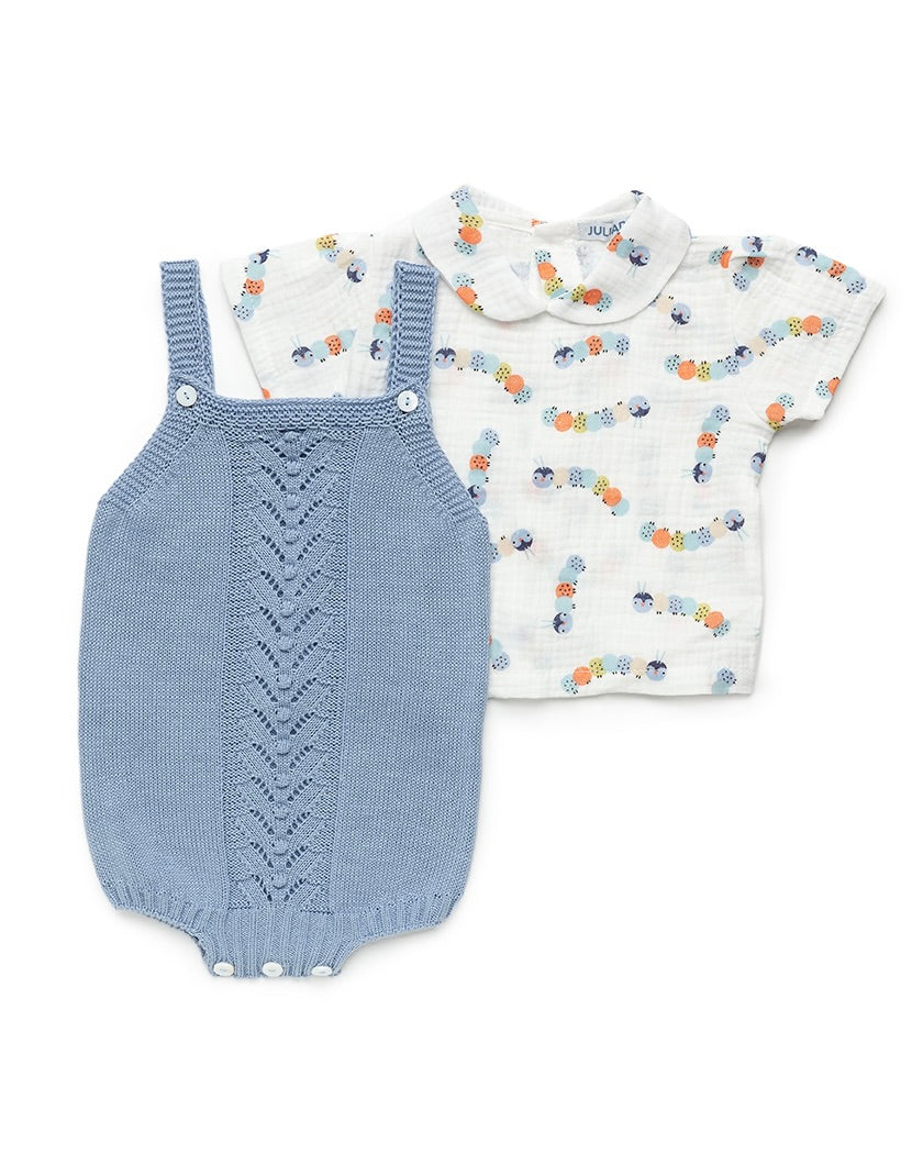 KNITTED BABY DUNGAREES WITH SHIRT