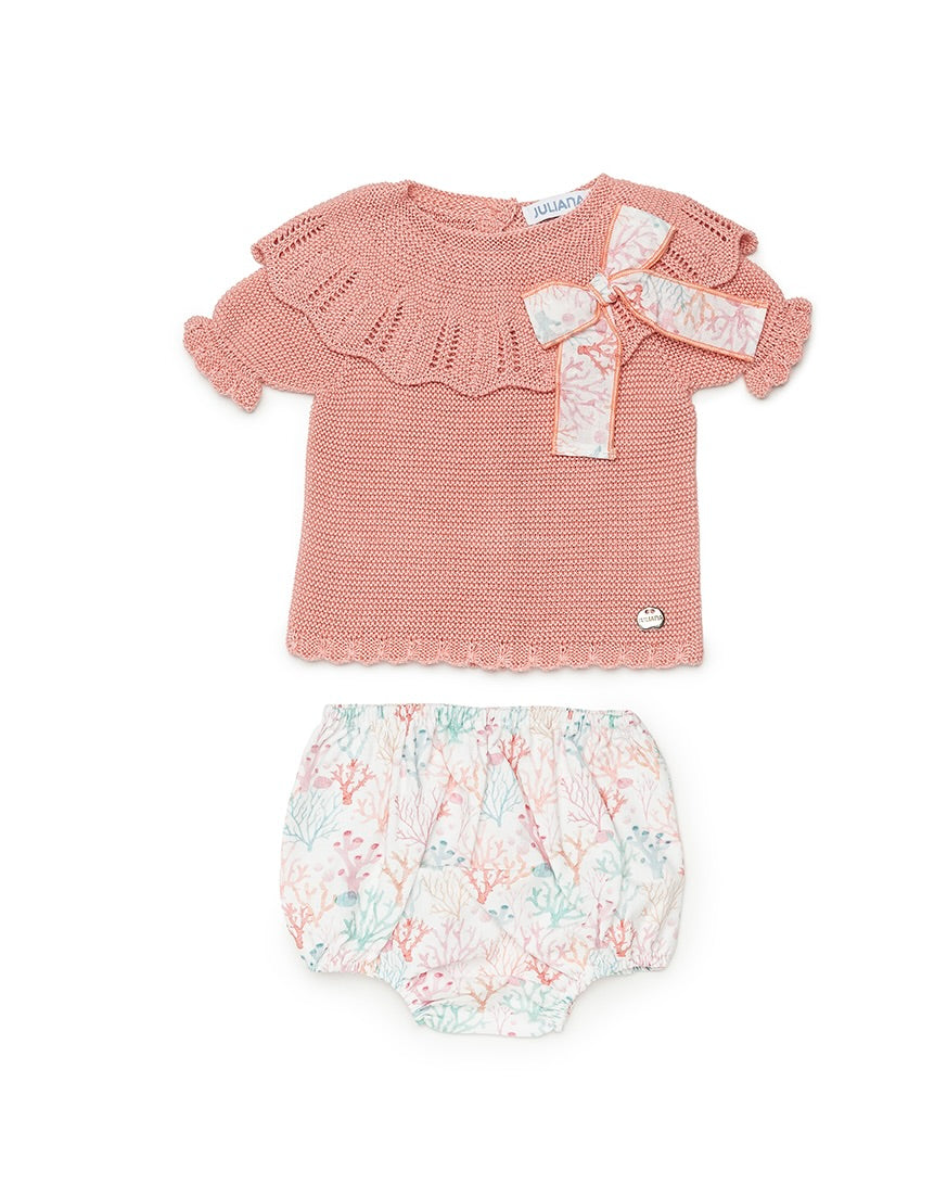 KNITTED BABY SET CORAL