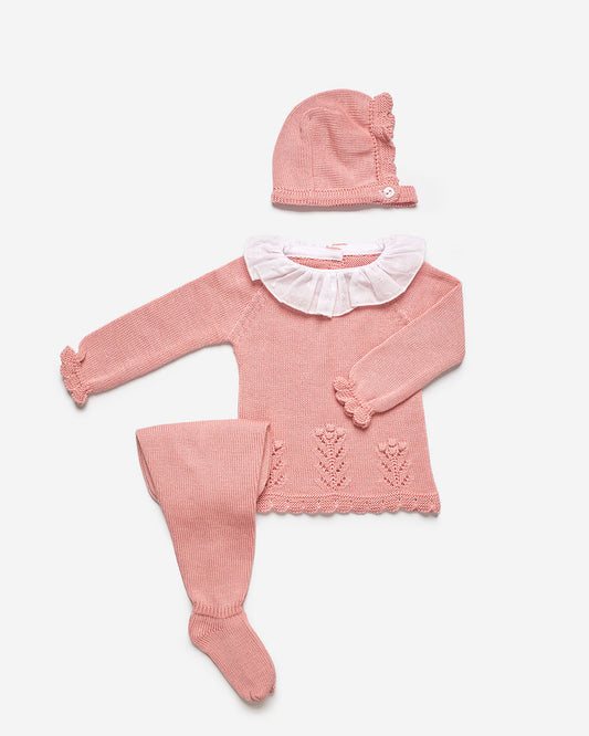 KNITTED BABY SET PINK