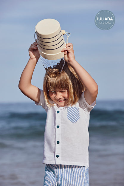 STRIPED LINEN SHIRT WITH MATCHING SHORTS