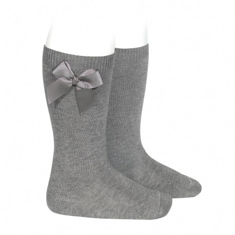 KNEE SOCKS WITH BOW LIGHT GREY