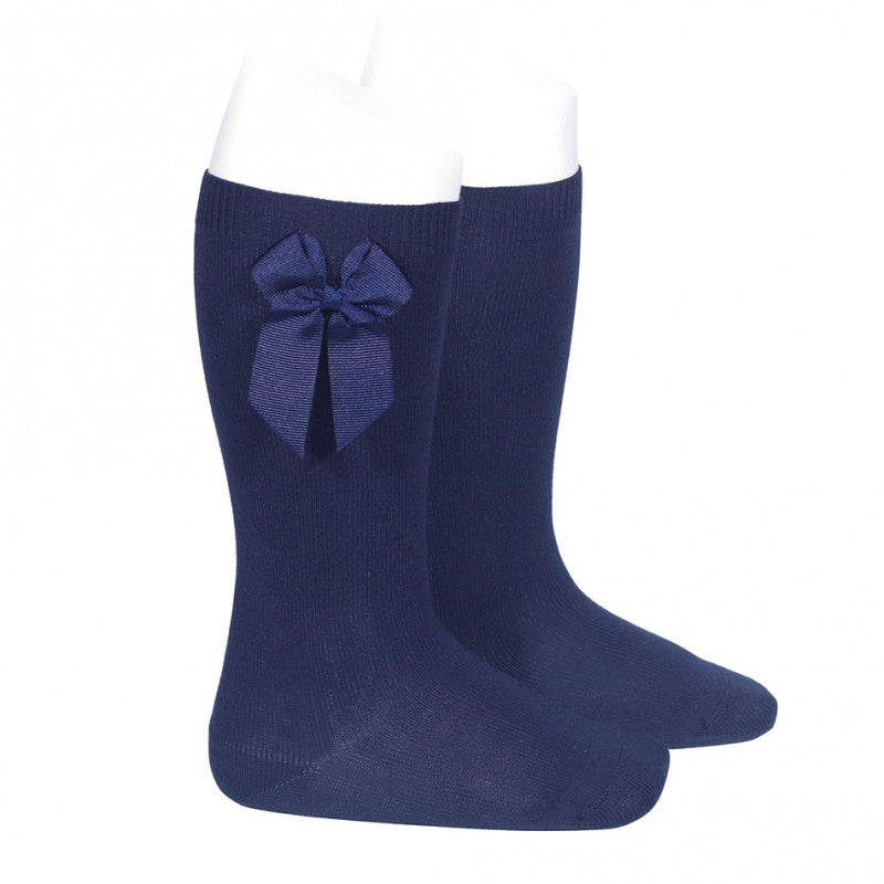 KNEE HIGH SOCKS WITH GROSGRAIN BOW NAVY BLUE