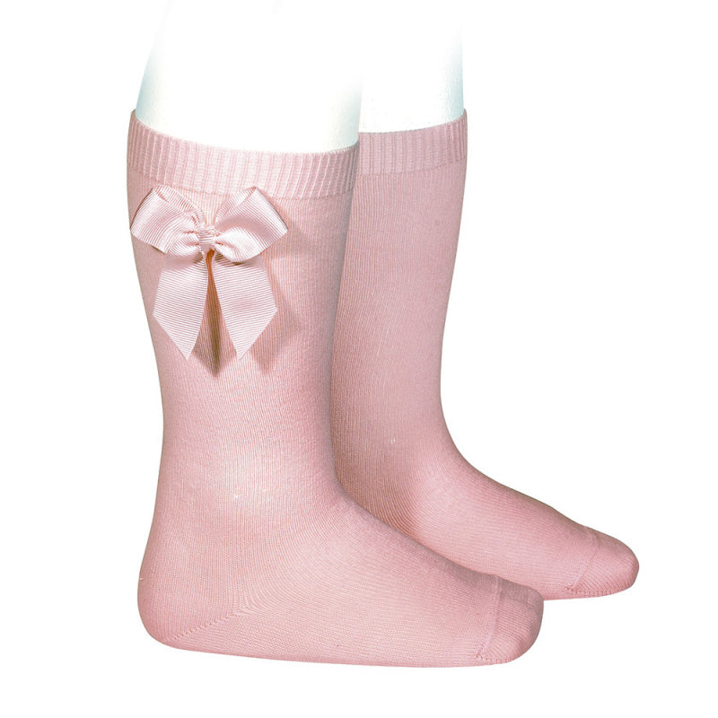 KNEE HIGH SOCKS WITH GROSGRAIN BOW PALE PINK