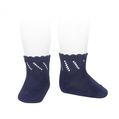 NAVY BLUE PERLE COTTON SOCKS WITH DIAGONAL OPENWORK