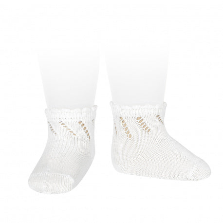 WHITE PERLE COTTON SOCKS WITH DIAGONAL OPENWORK